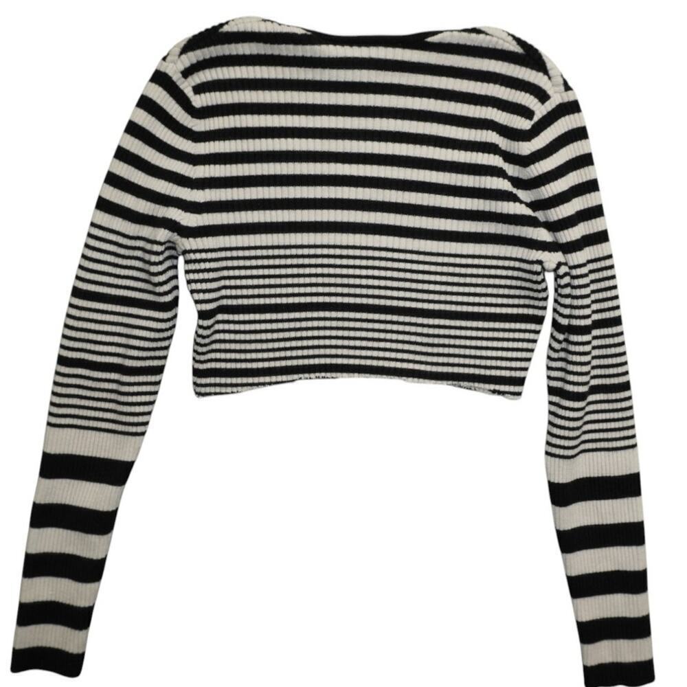 Vintage Hillard & Hanson Black White Striped Ribbed Knit Cropped Y2K Small - Picture 2 of 6